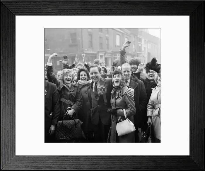 Framed Print : George Rodgers, celebrates after winning, new Labour Member of Parliament for Chorley Framed Print : George Rodgers, celebrates after winning, new Labour Member of Parliament for Chorley
