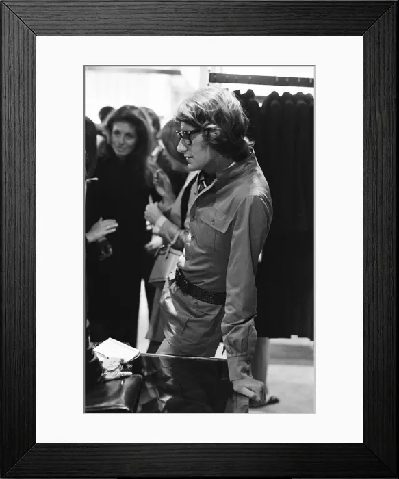 Framed Print : Yves Saint Laurent, designer, pictured at his first London Rive Gauche store on New Bond Framed Print : Yves Saint Laurent, designer, pictured at his first London Rive Gauche store on New Bond