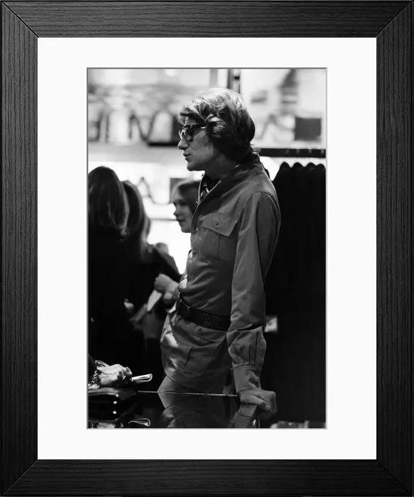 Framed Print : Yves Saint Laurent, designer, pictured at his first London Rive Gauche store on New Bond Framed Print : Yves Saint Laurent, designer, pictured at his first London Rive Gauche store on New Bond