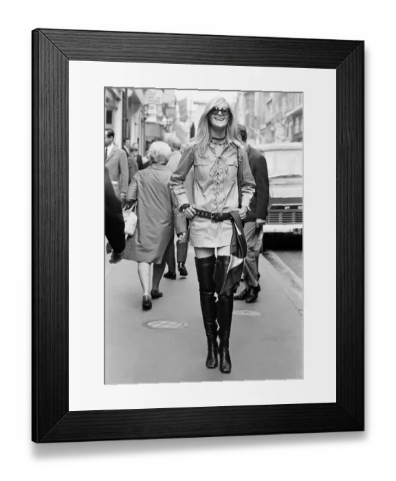 Framed Print : Betty Catroux, model and muse of Yves Saint Laurent pictured outside his first London Framed Print : Betty Catroux, model and muse of Yves Saint Laurent pictured outside his first London