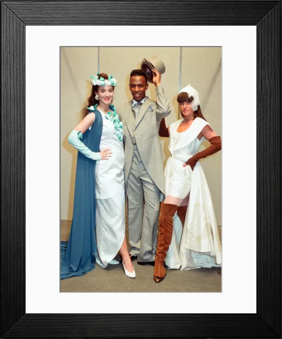 Framed Print : The National Bridal Fair held at the NEC. L to R, Paula Andrews wearing dress by Debbie