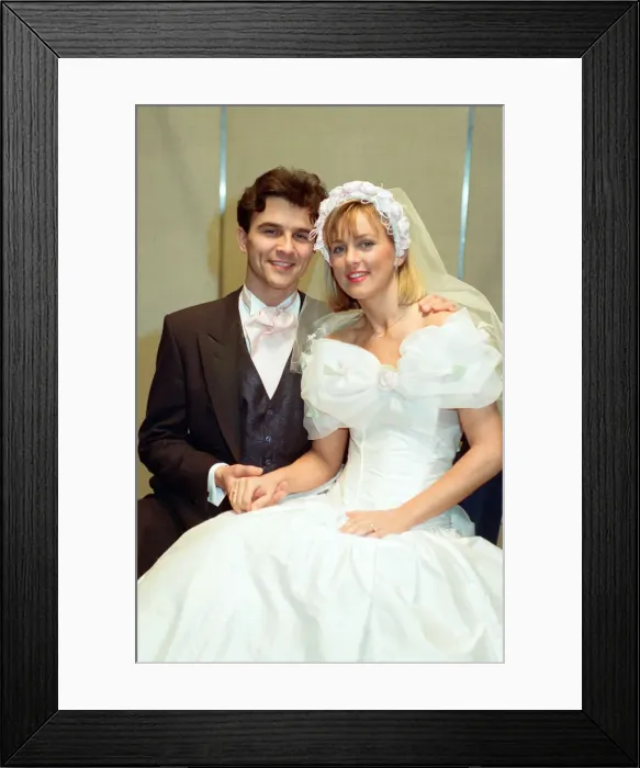 Framed Print : The National Bridal Fair held at the NEC. Kim Dobson, wearing a dress from Genevieve Framed Print : The National Bridal Fair held at the NEC. Kim Dobson, wearing a dress from Genevieve
