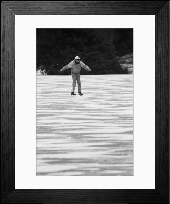 Framed Print : Ice Skating on frozen lake, Sutton Park, Birmingham, England, 17th February 1986 Framed Print : Ice Skating on frozen lake, Sutton Park, Birmingham, England, 17th February 1986