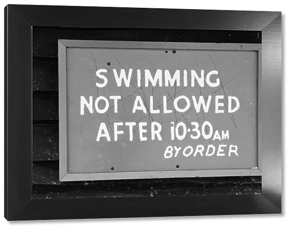No Swimming Sign hear frozen lake, Sutton Park, Birmingham, England, 17th February 1986