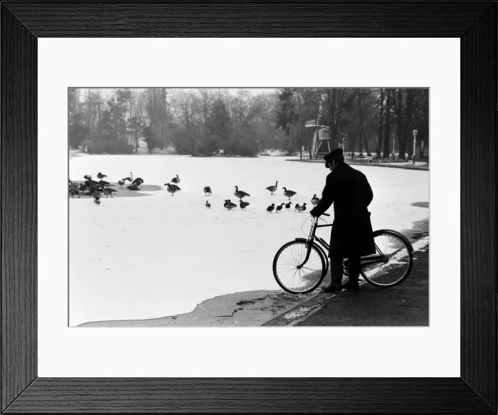 Framed Print : Frozen Lake, Cannon Hill Park, Birmingham, England, 12th February 1978