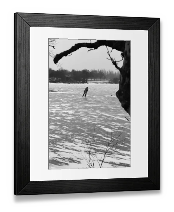Framed Print : Ice Skating on frozen lake, Sutton Park, Birmingham, England, 17th February 1986