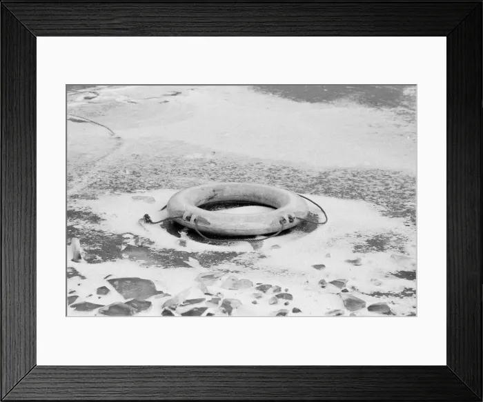 Framed Print : Life Buoy on Frozen Lake, Cannon Hill Park, Birmingham, England, 17th February 1986
