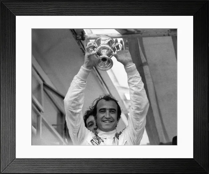Framed Print : 1971 Race of Champions at Brands Hatch. Winner Clay Regazzoni holds aloft Framed Print : 1971 Race of Champions at Brands Hatch. Winner Clay Regazzoni holds aloft