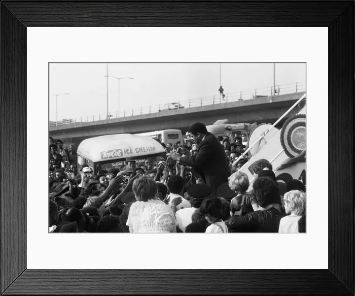 Framed Print : Muhammad Ali mobbed by 1, 000 fans as he opened the Hockley Sporting Centre named after Framed Print : Muhammad Ali mobbed by 1, 000 fans as he opened the Hockley Sporting Centre named after