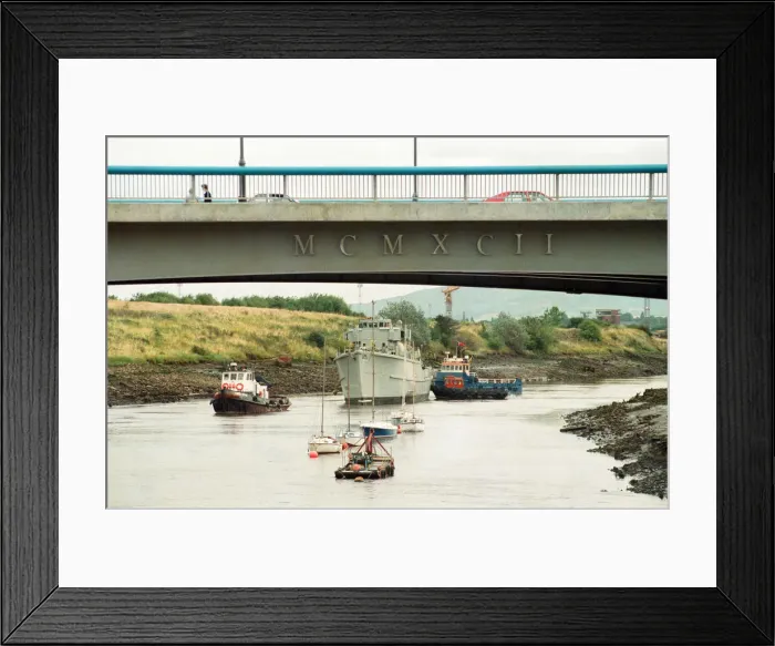 Framed Print : Former Navy Minehunter HMS Kellington being towed underneath the Princess of Wales Bridge Framed Print : Former Navy Minehunter HMS Kellington being towed underneath the Princess of Wales Bridge
