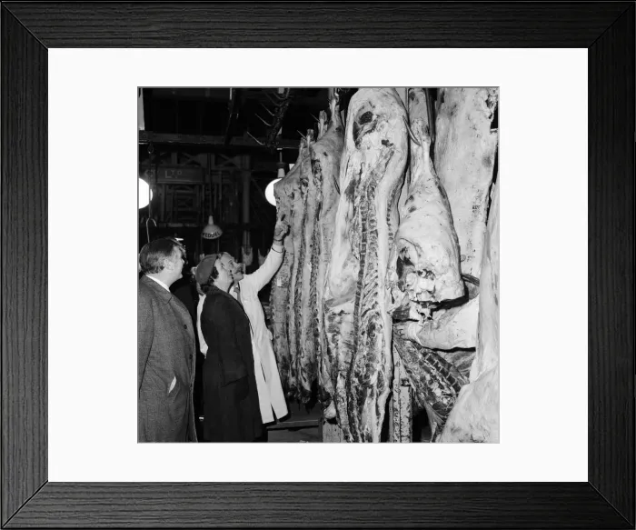 Framed Print : Three government representatives arrived at Londons Smithfield Meat Market just