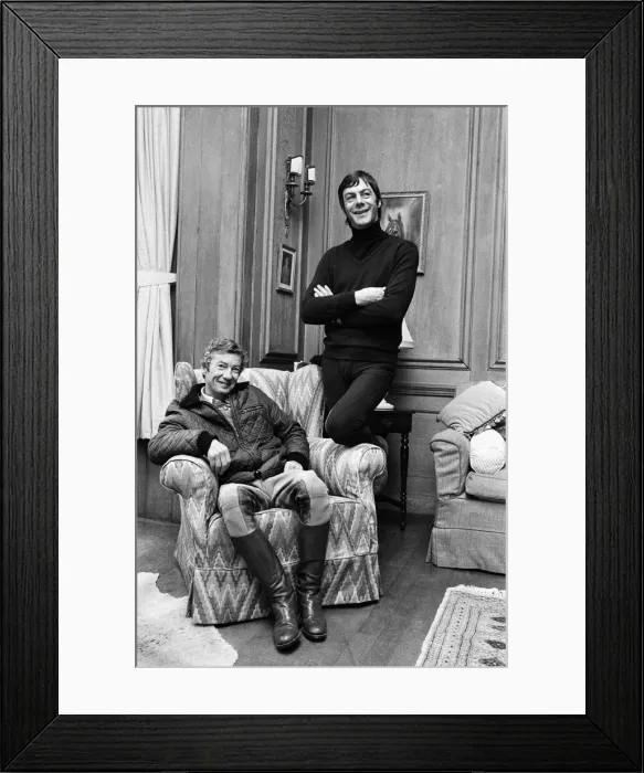 Framed Print : Professional jockey Lester Piggott with horse trainer Henry Cecil at Warren Place Framed Print : Professional jockey Lester Piggott with horse trainer Henry Cecil at Warren Place