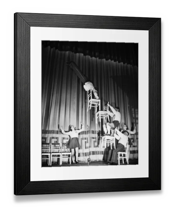Framed Print : The Five Furres, performing one of their balance acts with chairs. 10th February 1953