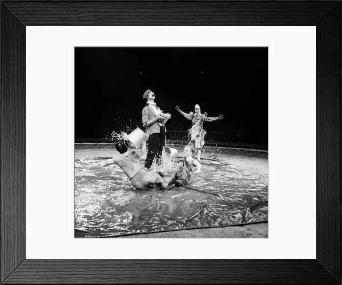 Framed Print : Clowns at a Bertram Mills Circus performance. 19th December 1958 Framed Print : Clowns at a Bertram Mills Circus performance. 19th December 1958