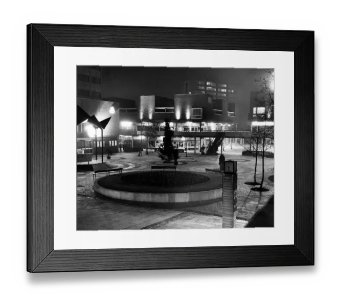 Framed Print : Night time at one of Teessides early major shopping developments, Thornaby Framed Print : Night time at one of Teessides early major shopping developments, Thornaby