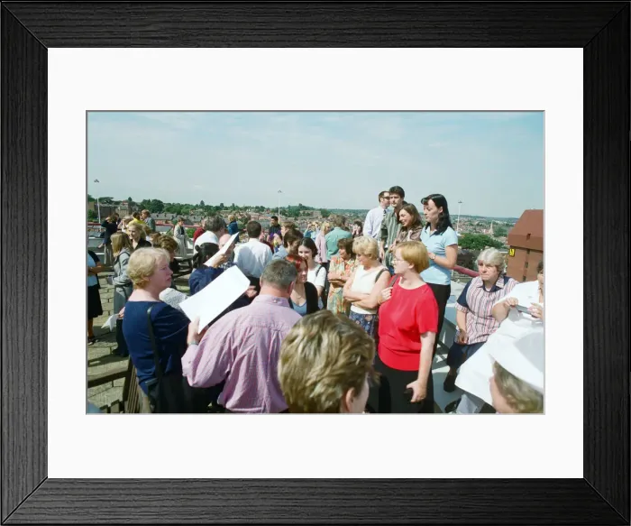Framed Print : People waiting to see a total solar eclipse at the Civic Centre, Reading