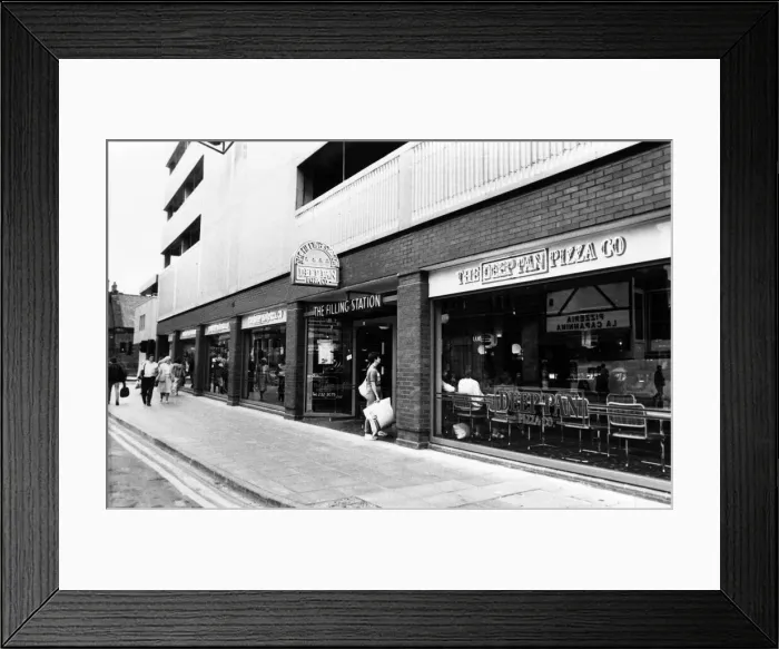 Framed Print : The new Deep Pan pizza restaurant ideally situated under the new National Car park in Framed Print : The new Deep Pan pizza restaurant ideally situated under the new National Car park in