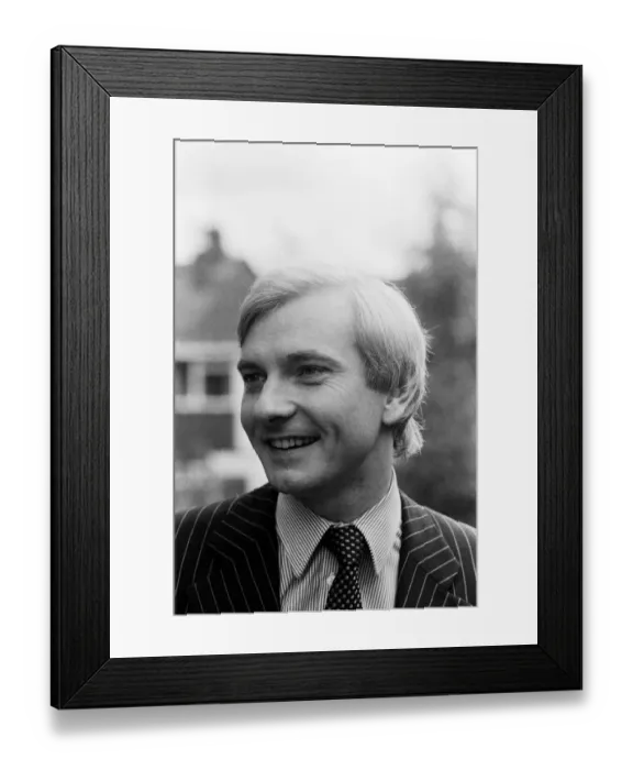 Framed Print : Harvey Proctor, 34 year old MP for Basildon, Essex, talking to reporters outside his home Framed Print : Harvey Proctor, 34 year old MP for Basildon, Essex, talking to reporters outside his home