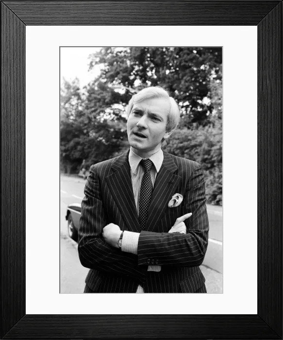 Framed Print : Harvey Proctor, 34 year old MP for Basildon, Essex, talking to reporters outside his home Framed Print : Harvey Proctor, 34 year old MP for Basildon, Essex, talking to reporters outside his home