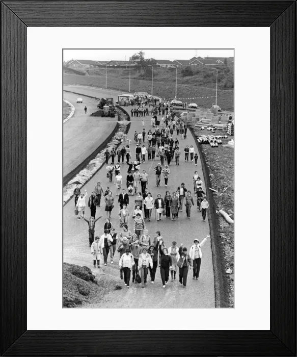 Framed Print : Walkers and joggers christening the new A19 Billingham diversion road Framed Print : Walkers and joggers christening the new A19 Billingham diversion road