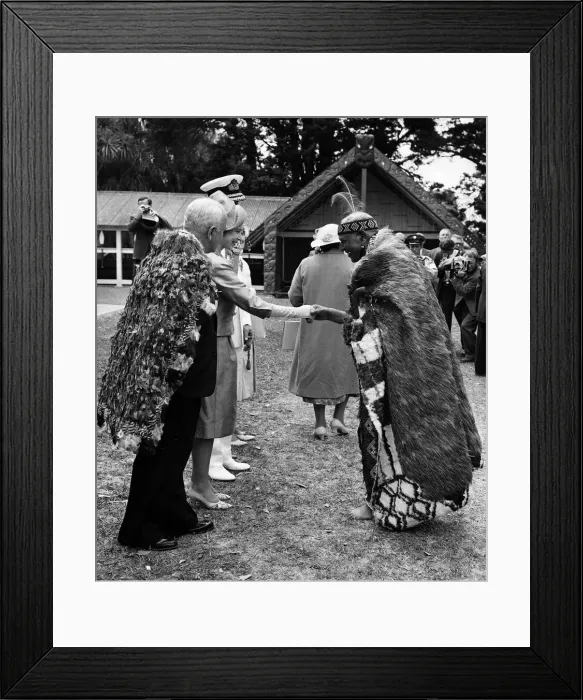 Framed Print : Queen Elizabeth II Visits New Zealand February 1963. The Queen shakes hands with