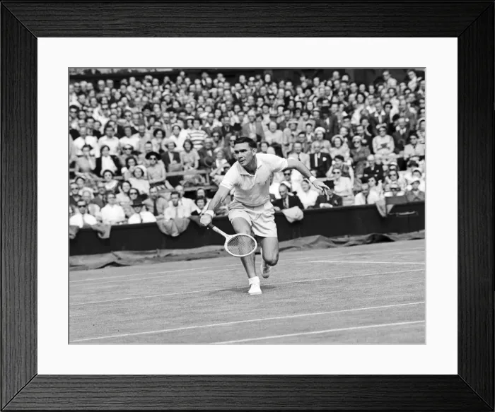 Framed Print : Mens Singles action during the Wimbledon Lawn Tennis Championships. June 1953 Framed Print : Mens Singles action during the Wimbledon Lawn Tennis Championships. June 1953