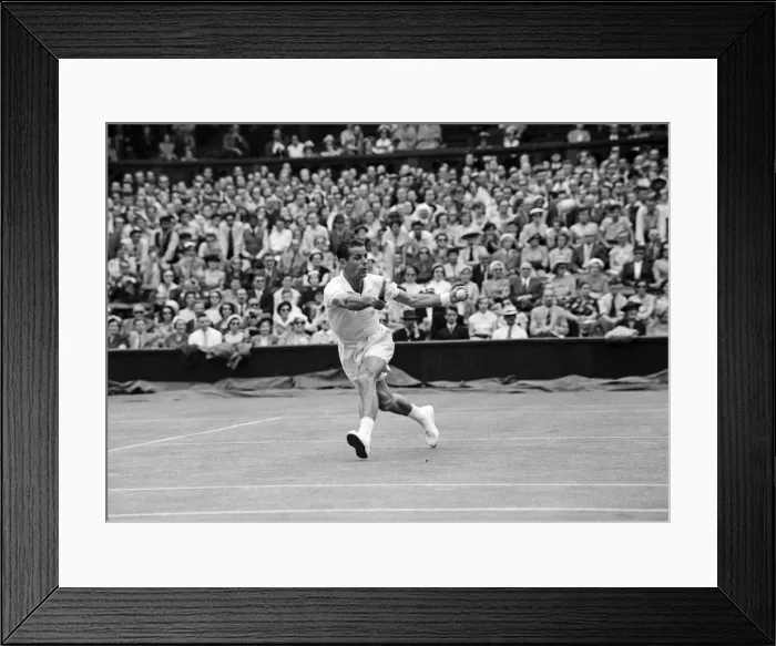 Framed Print : Mens Singles action during the Wimbledon Lawn Tennis Championships. June 1953 Framed Print : Mens Singles action during the Wimbledon Lawn Tennis Championships. June 1953