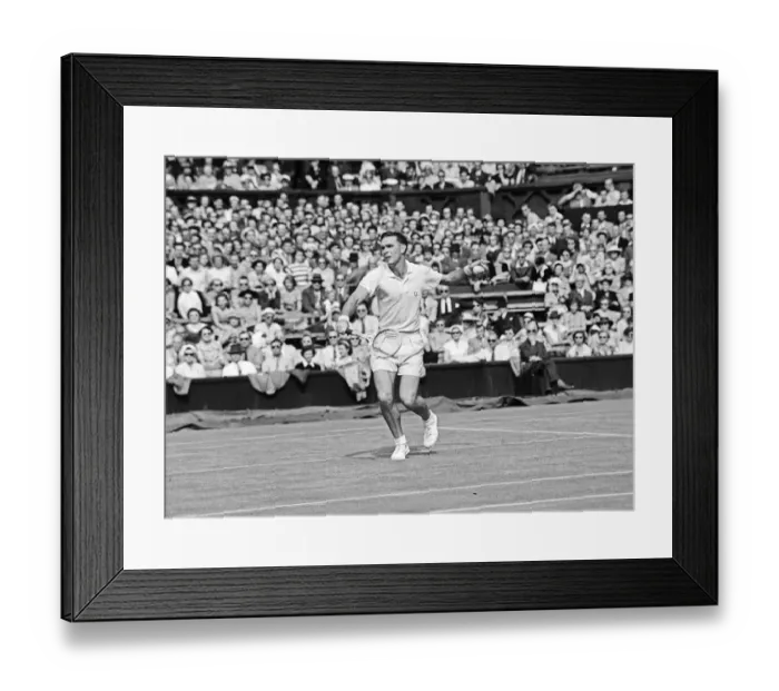 Framed Print : Mens Singles action during the Wimbledon Lawn Tennis Championships. June 1953 Framed Print : Mens Singles action during the Wimbledon Lawn Tennis Championships. June 1953