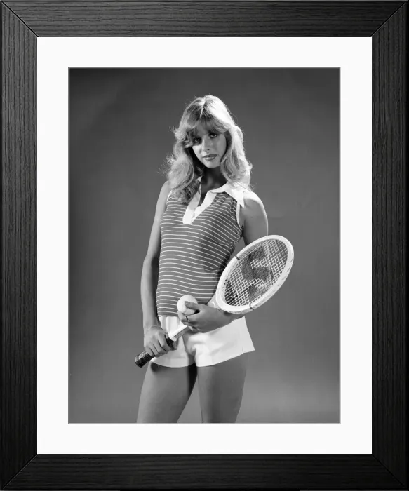 Framed Print : Model Stephane Mclean modelling tennis fashion including shorts by Fred Perry