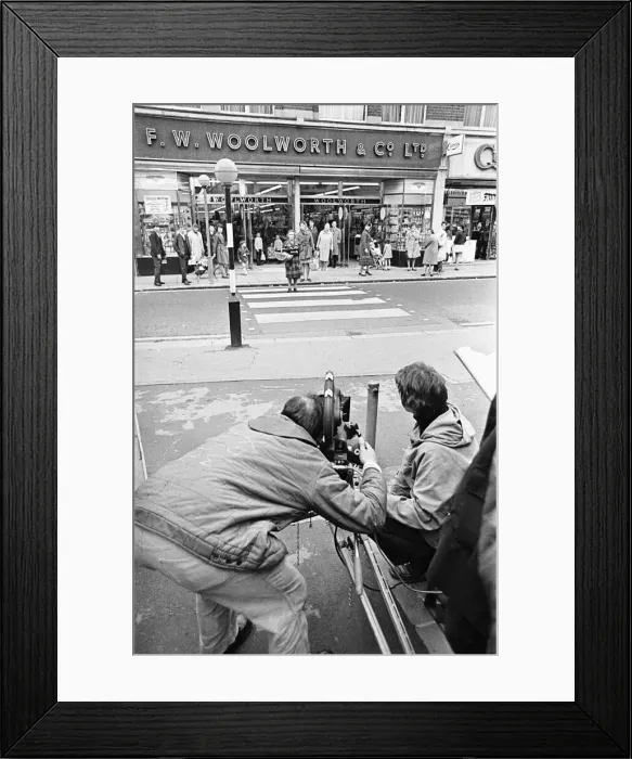 Framed Print : Reading Post Z Cars location film unit filming outside Woolworth in Maidenhead. May 1969