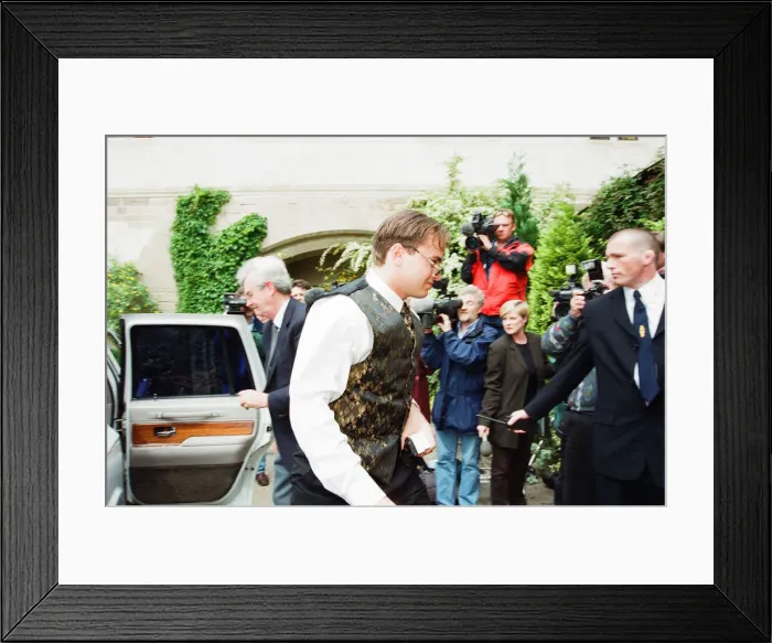 Framed Print : Mark Bosnich arrives for wedding to Sarah Jarret at Coombe Abbey Hotel, Coventry