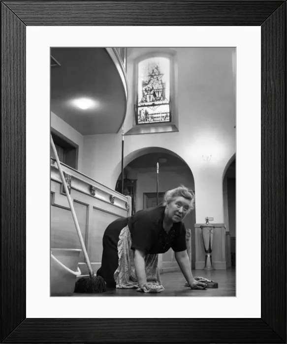 Framed Print : Workers are Honoured in glass, Mrs. Mopp has been given a place of honour in a new church Framed Print : Workers are Honoured in glass, Mrs. Mopp has been given a place of honour in a new church