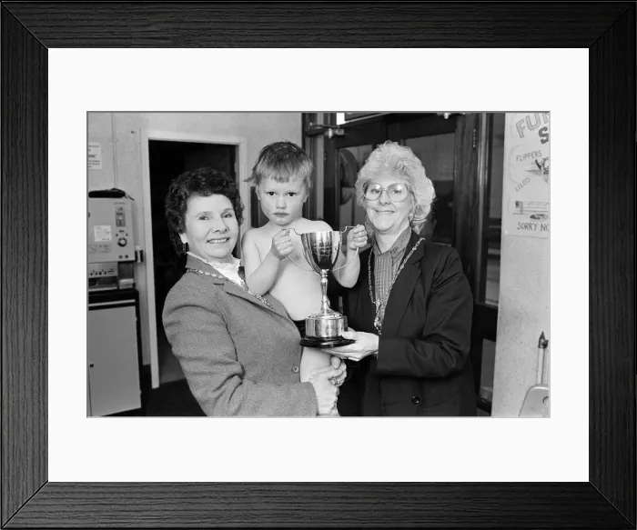 Framed Print : Water baby William receives his trophy from the Mayoress (left) and Deputy Mayoress Framed Print : Water baby William receives his trophy from the Mayoress (left) and Deputy Mayoress