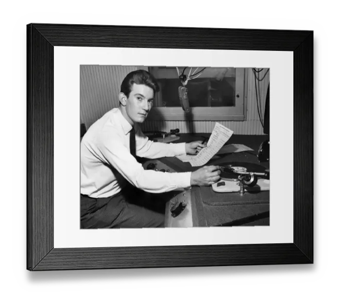 Framed Print : Disc Jockey of Pirate Radio Ship the Atlanta'. Clive Burrell Framed Print : Disc Jockey of Pirate Radio Ship the Atlanta'. Clive Burrell