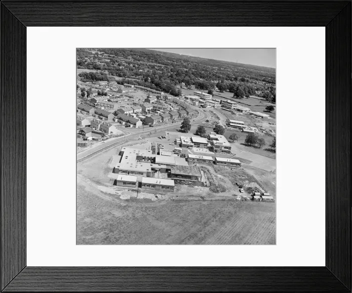 Framed Print : Yateley, Hampshire, June 1970. Aerial View. Looking east towards Yateley School Framed Print : Yateley, Hampshire, June 1970. Aerial View. Looking east towards Yateley School
