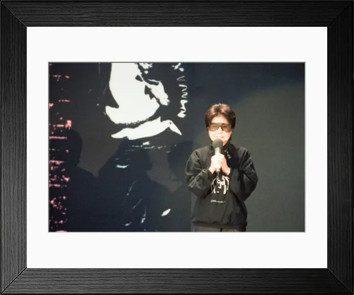 Framed Print : John Lennon Memorial Concert held at Pier Head, Liverpool. Yoko Ono on stage Framed Print : John Lennon Memorial Concert held at Pier Head, Liverpool. Yoko Ono on stage