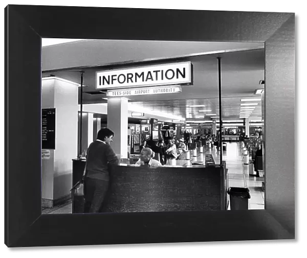 Teesside Airport information desk. 10th June 1980