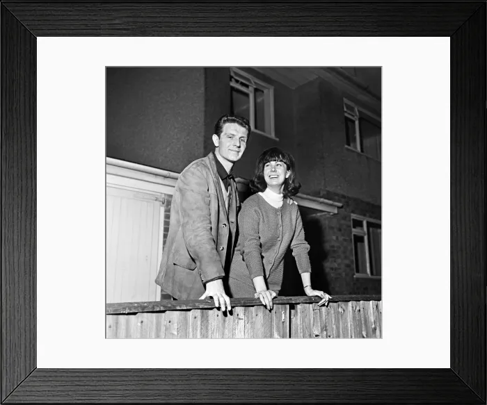 Framed Print : Brian Labone, Everton and England centre half, pictured with fiancee Patricia Lyman a 22