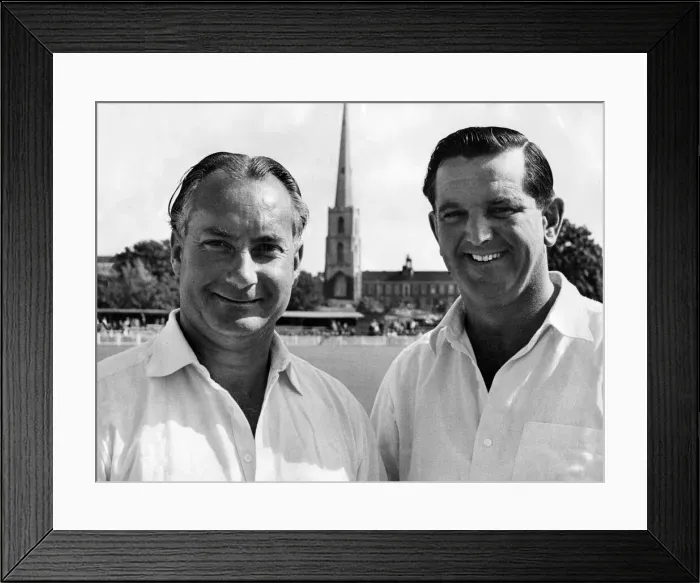 Framed Print : English cricketer Don Kenyon (left), man on the right to be confirmed. Circa 1964 Framed Print : English cricketer Don Kenyon (left), man on the right to be confirmed. Circa 1964