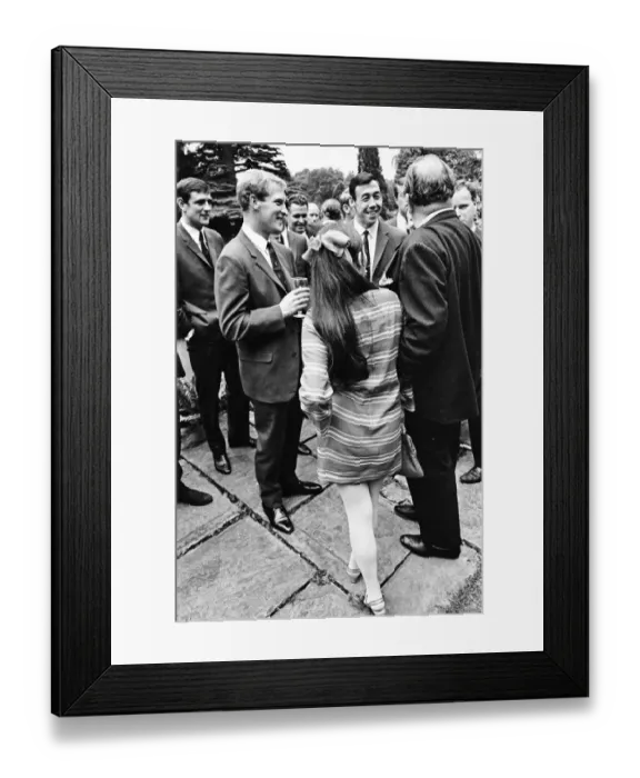 Framed Print : England footballers Ron Flowers and Gordon Banks with actress Vivienne Ventura during Framed Print : England footballers Ron Flowers and Gordon Banks with actress Vivienne Ventura during