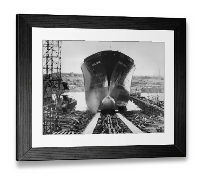 Framed Print : The launch of the Cunard container ship Atlantic Conveyor, at Wallsend on Tyne