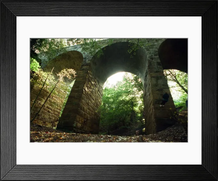 Framed Print : Abseiling, Guisborough Viaduct, Tees Valley, North East England, 9th October 1997