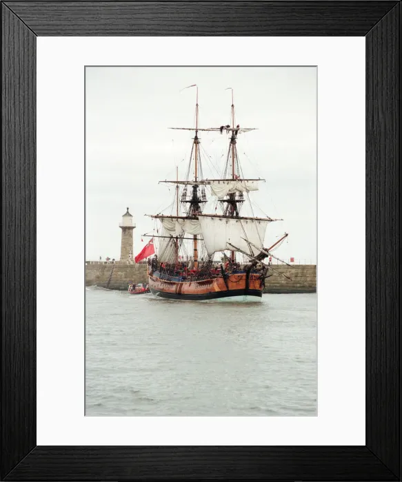 Framed Print : Replica of HMS Endeavour, Whitby, North Yorkshire, England, 21st October 1997 Framed Print : Replica of HMS Endeavour, Whitby, North Yorkshire, England, 21st October 1997