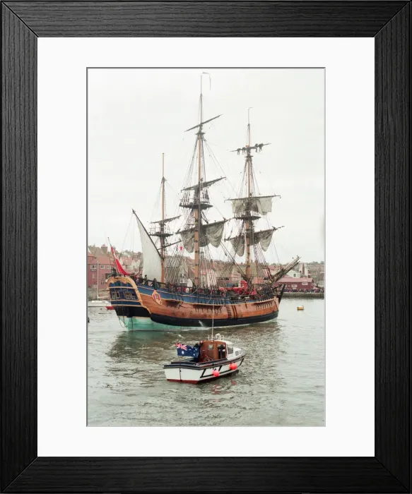 Framed Print : Replica of HMS Endeavour, Whitby, North Yorkshire, England, 21st October 1997 Framed Print : Replica of HMS Endeavour, Whitby, North Yorkshire, England, 21st October 1997
