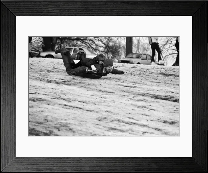 Framed Print : Sledging in Reading. 8th February 1986