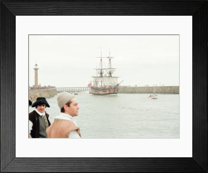 Framed Print : Replica of HMS Endeavour, Whitby, North Yorkshire, England, 21st October 1997 Framed Print : Replica of HMS Endeavour, Whitby, North Yorkshire, England, 21st October 1997