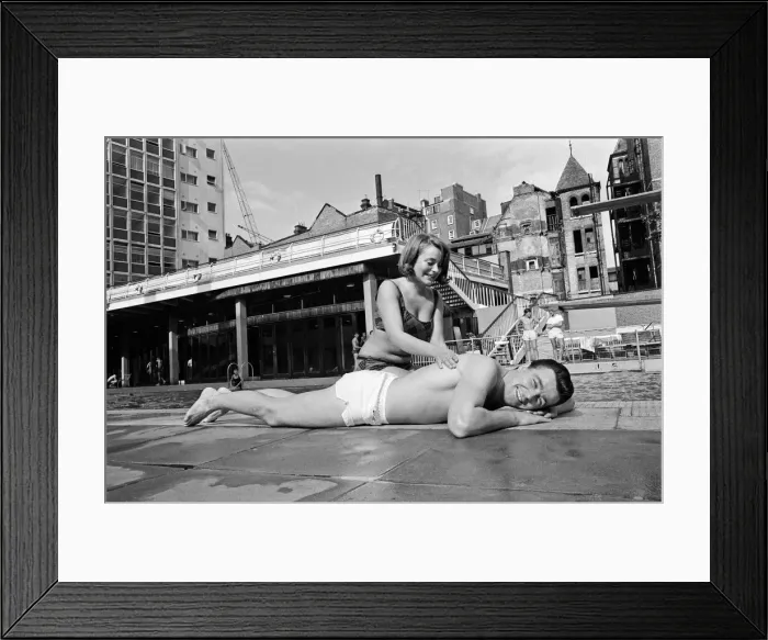 Framed Print : Footballer Johnny Byrne relaxing at oasis swimming baths. 21st August 1964 Framed Print : Footballer Johnny Byrne relaxing at oasis swimming baths. 21st August 1964