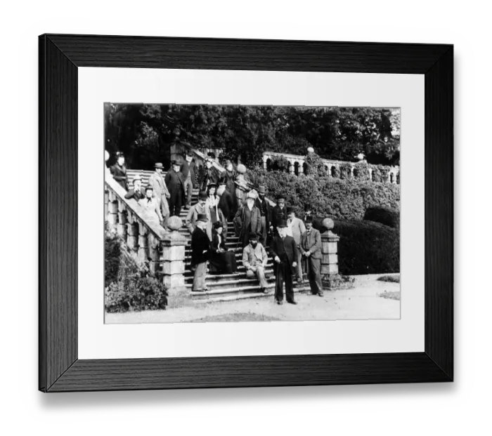 Framed Print : 1893 Group of People, pose for photograph, on steps, in park, Birmingham