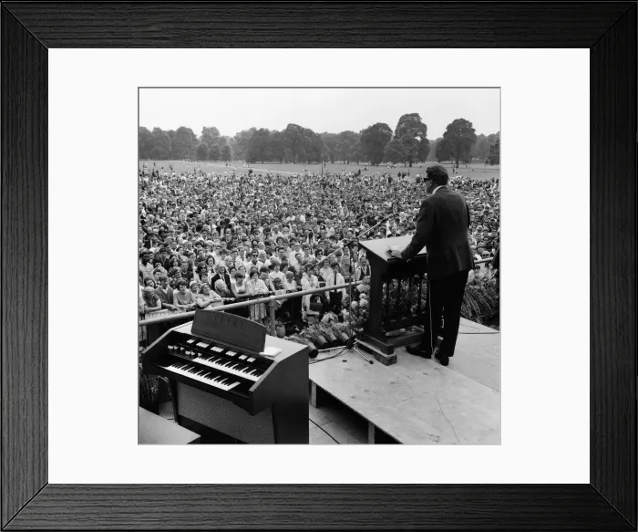 Framed Print : Billy Graham took to the open-air today for a short meeting in Hyde Park adjacent to