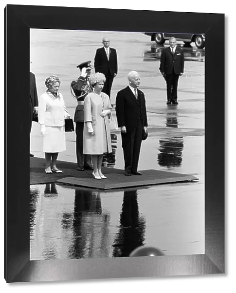 The Queen at Cologne Airport, West Germany, pictured with the President of the Federal